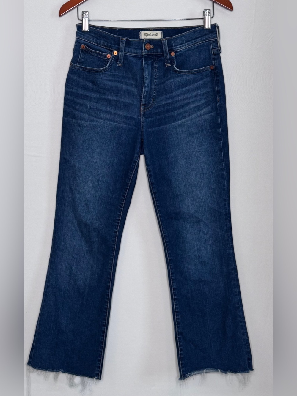 Madewell Cali Demi-Boot Jeans Size 27 Medium Wash Raw Hem High Rise Flare Denim